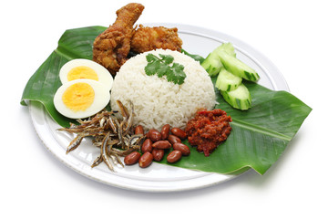nasi lemak, coconut milk rice, malaysian cuisine