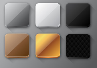 gloss square web application button icon vector, gold plate, app menu program, frame border label tag sign, glossy plastic