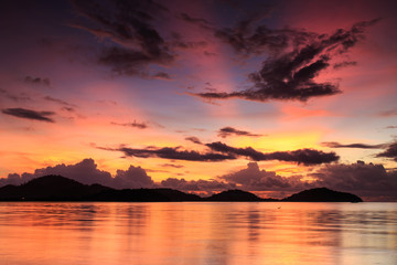 Sunrise with silhouette of mountain in Phuket, Thailand