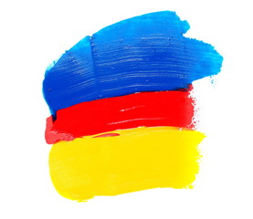 photo red, yellow, blue grunge brush strokes oil paint isolated