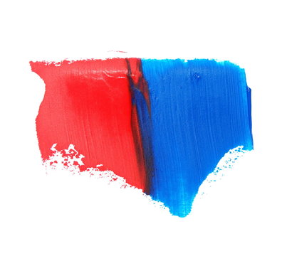 photo red, blue grunge brush strokes oil paint isolated on white