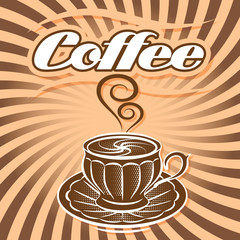retro poster with cup of coffee and curlicues