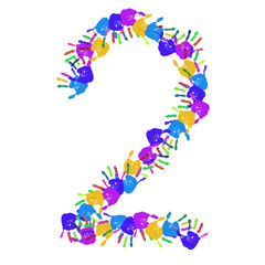 Conceptual children hand print font isolated