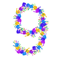 Conceptual children hand print font isolated