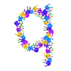 Conceptual children hand print font isolated