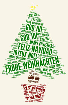 Illustration Grafik Frohe Weihnachten mehrsprachig