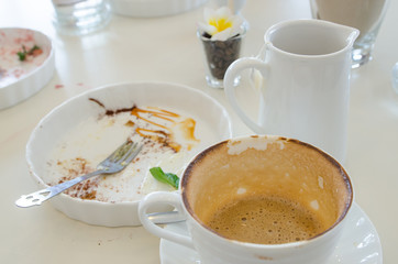 Empty coffee cup and empty dish