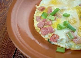 Fresh fried egg and pork ham