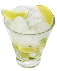 Caipirinha cocktail with ice cubes in a highball glass