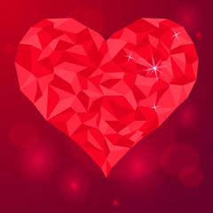 Naklejka na ściany i meble Valentines-day-love-heart-crystal-red-background