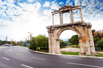 Fototapeta na wymiar Arch of Hadrian, Leoforos Vasilisis Amalias road