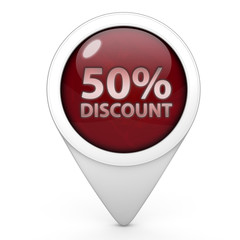 Discount 50 pointer icon on white background