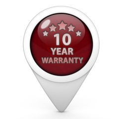 Ten year warranty pointer icon on white background