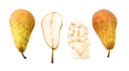 Conference pears - whole, halved and diced