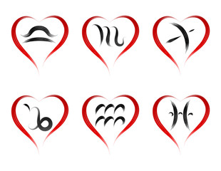 set  stylish zodiac signs in the shape  heart