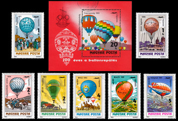 Stamp printed in Hungary shows 200 Years of Manned Flight