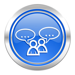 forum icon, blue button, chat symbol, bubble sign