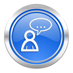 forum icon, blue button, chat symbol, bubble sign