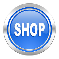 shop icon, blue button