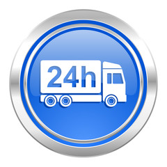 delivery icon, blue button, 24h shipping sign