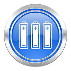 battery icon, blue button, power sign