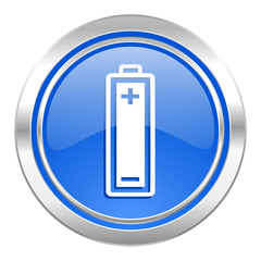 battery icon, blue button, power sign
