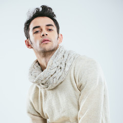 Fashionable man in winter knitted clothes