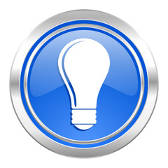 bulb icon, blue button, idea sign