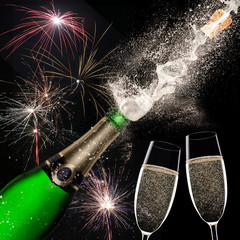 Fototapeta premium Champagne explosion on black background