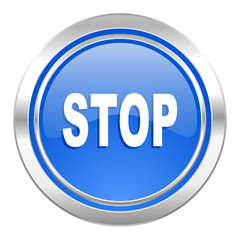 stop icon, blue button