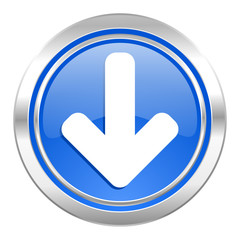 download arrow icon, blue button, arrow sign