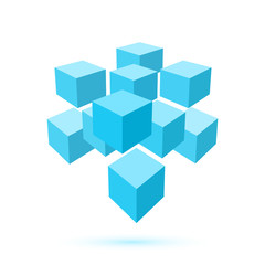 Fototapeta na wymiar Blue cube icon. Logo template