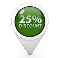 Discount 25 pointer icon on white background