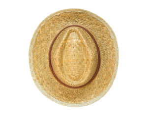 Top view panama hat isolated on white