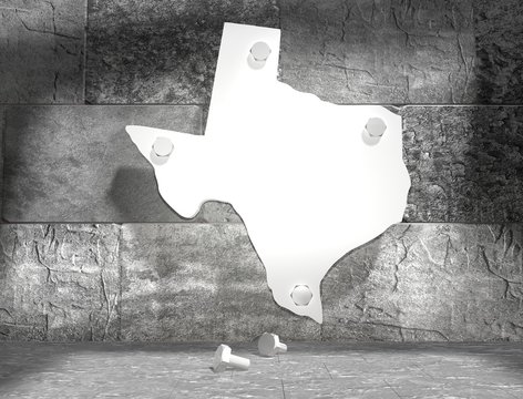 concrete blocks empty room with texas state map