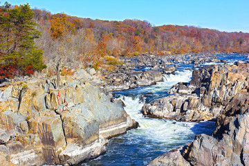 Great Falls National Park near Potomac River rapids in autumn