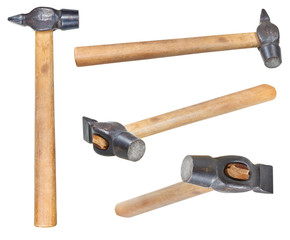 set of Cross Peen Hammers with round face isolated