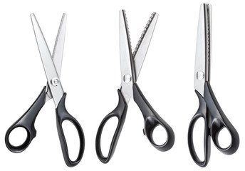 set of open modern pinking scissors isolated