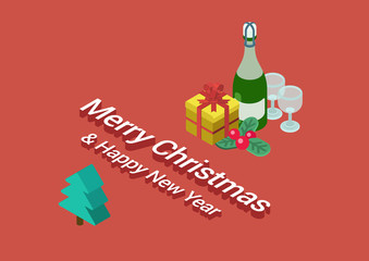 Flat 3d isometric Merry Christmas Happy New Year web infographic