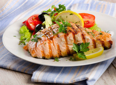 Grilled Salmon with fresh salad.