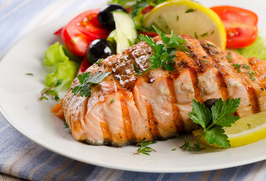 Grilled Salmon with a fresh salad.