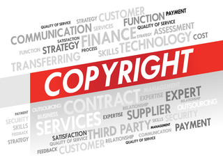 Word cloud of COPYRIGHT related items, presentation background