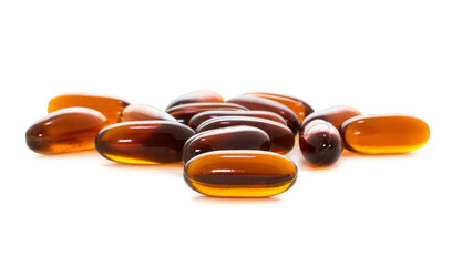 Lecithin supplement capsules isolated on white background