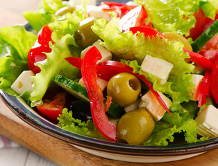 Fresh greek  salad with feta and olives