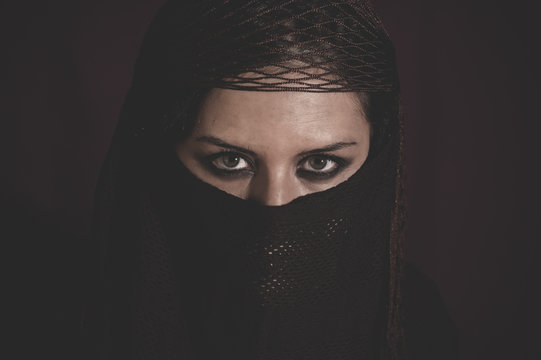 hijab, woman in traditional Islamic veil, burka, beautiful and d