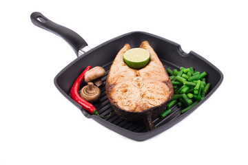 Fried salmon steak