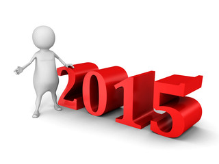 white 3d man with new year 2015 numbers