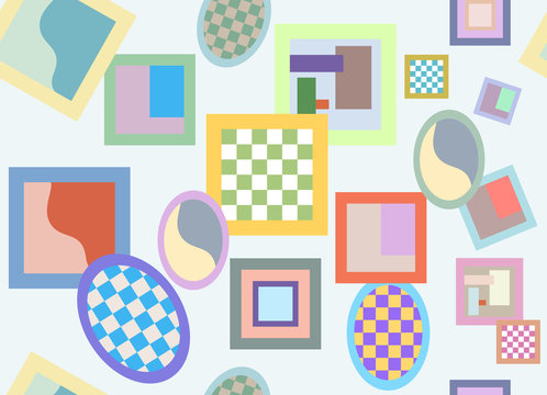 Seamless pattern of randomly scattered varicolored frames