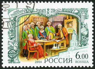 RUSSIA - 2004: Mikhail Lomonosov and Catherine II Alekseevna
