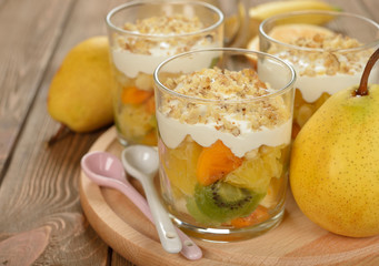 Fruit salad with whipped cream